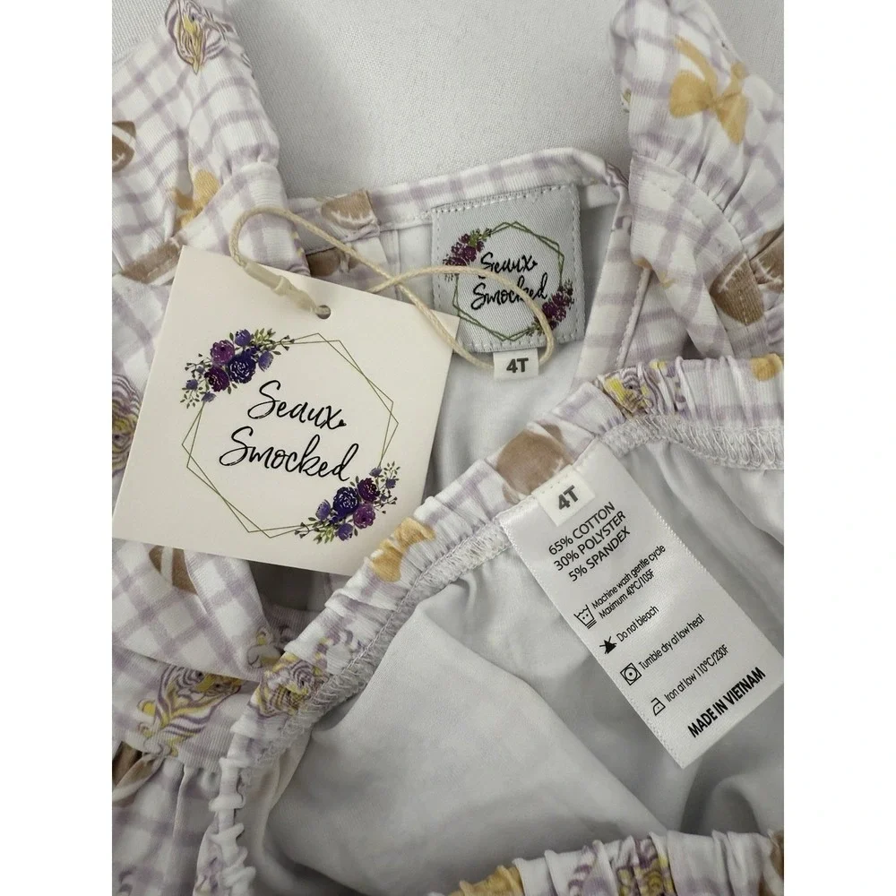 NWT Seaux Smocked LSU Tiger Football Bloomer Set‎ Toddler Girls Size 4T